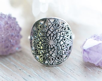Selene Mandala Ring, Engraved Ring, 925 Sterling Silver Ring, Boho Ring, Gypsy Solid Sterling Statement Ring, Personalized Ring, Handmade