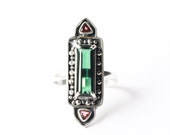 Vintage Style Ring for Women, Slim Long Ring, Garnet Jewelry, Antique Jewellery, Geometric Shapes