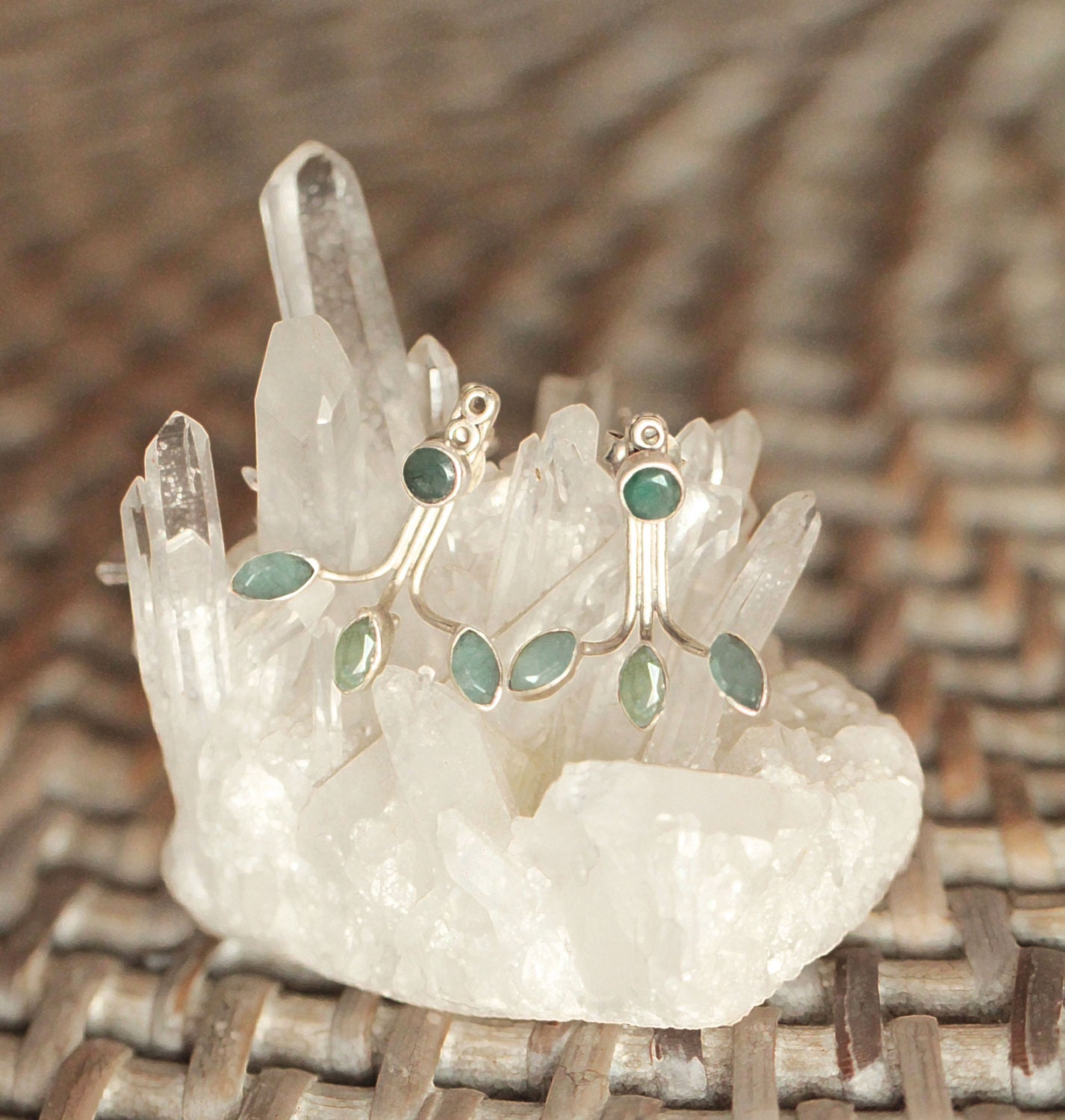 Genuine Emerald Earring Jackets Stud Earrings Ear Climber Etsy