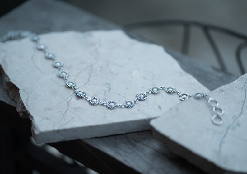 Silver Choker Daisy Necklace Sterling Choker Flower Necklace Boho Necklace Fashion Flower Chain Bohemian Jewelry Daisy Jewelry