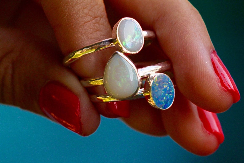 925 Sterling Pretty Thin Band Cute Silver Unique Solid Silver Simple Sparkly Rings Fashion Blue Opal Oval Stack Stacking Slim