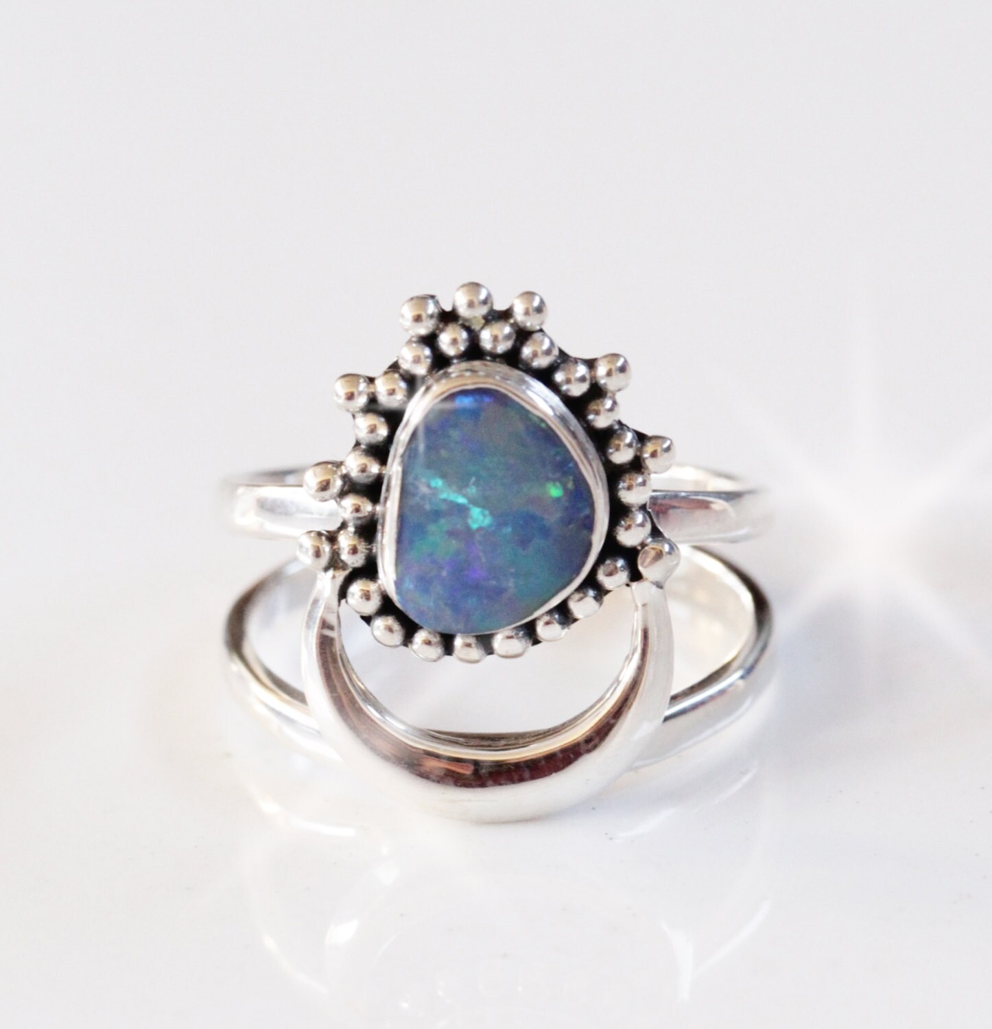 USA Seller Oval Blue Lab Opal Ring Genuine Sterling Silver 925 Size 6