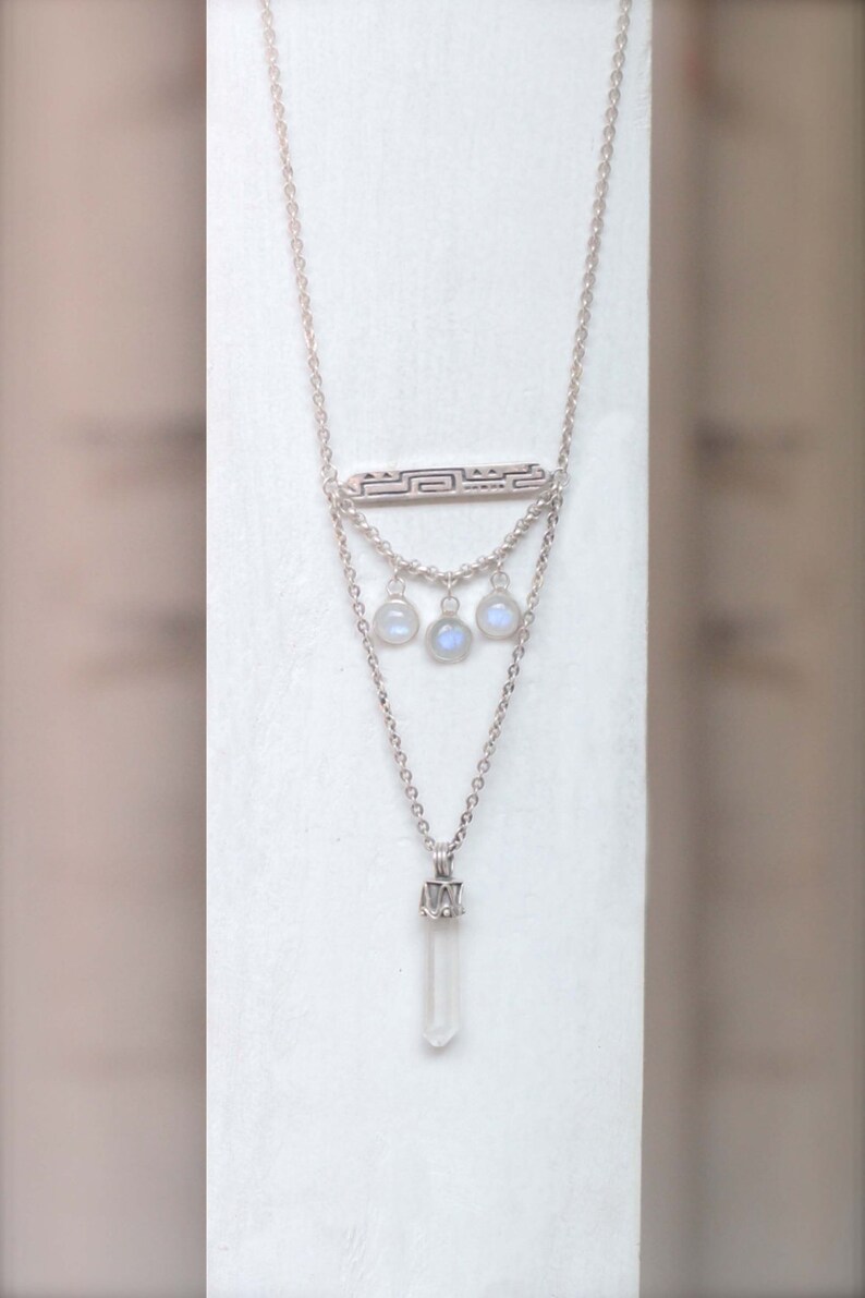 Gypsy Jewels Gemstone Necklace Rainbow Moonstone Necklace Boho Chic Jewelry Crystal Quartz Necklace Solid 925 Sterling Silver Necklace