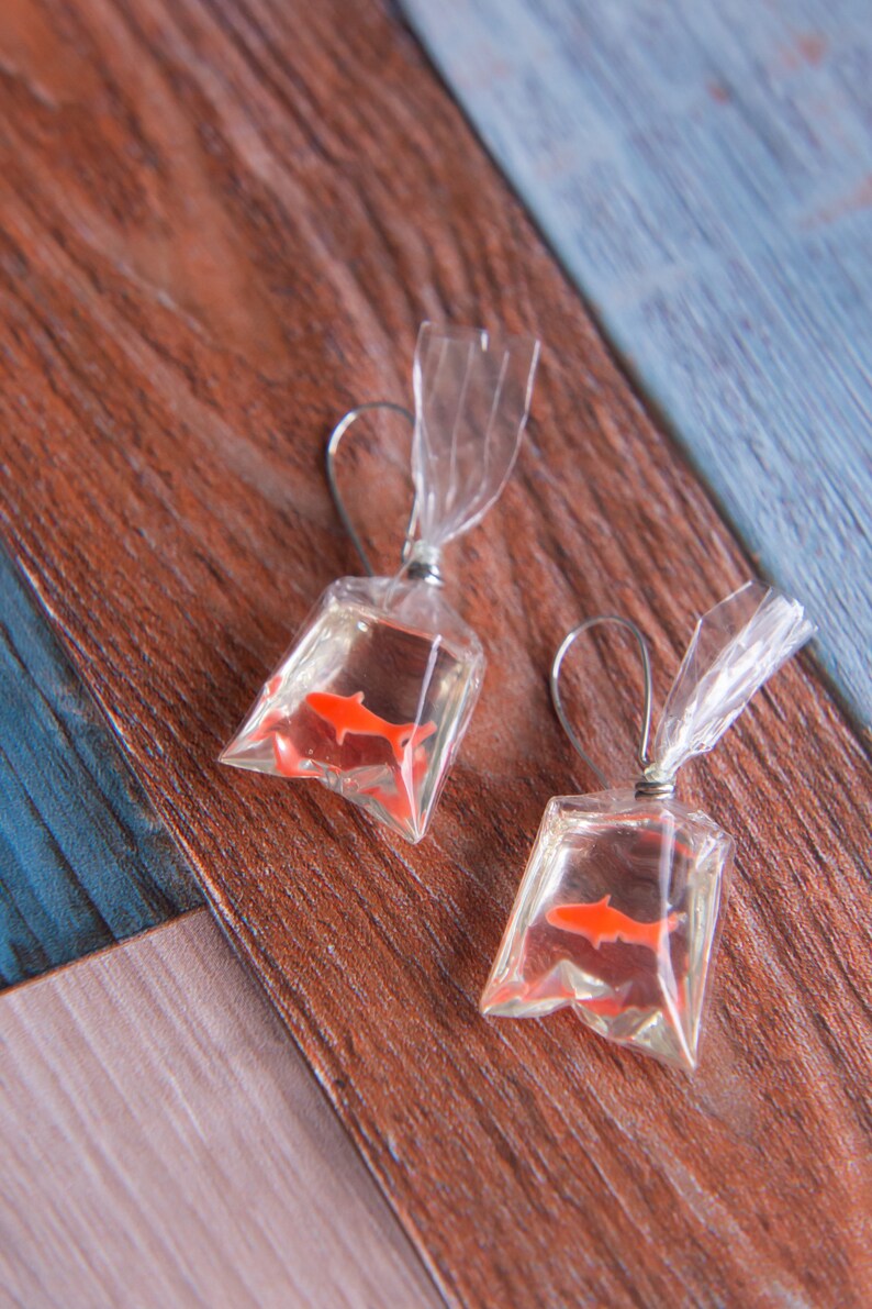 Earrings Fish In A Bag Statement Jewelry Finding Nemo Dory Hanging Earrings Halloween Darla Earrings Disney Ugly Handmade