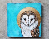 Turquoise Barn Owl Painting.  Fine Art.  Original Pastel and Watercolor Painting
