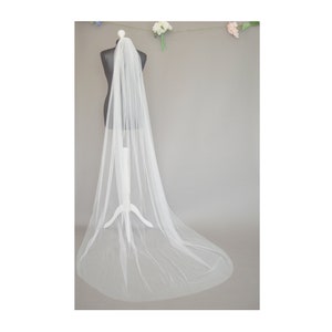 Barely there veil, chapel length veil plain, long plain veil, bride veil boho, wedding veil minimal, Edith plain veil image 1