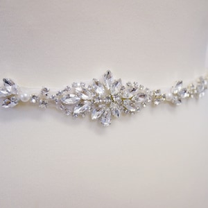 Bridal belt, bridal belt rhinestone, thin silver crystal and pearl bridal belt, crystal bridal sash