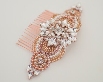 Rose gold vintage style bridal hair comb, bridal headpiece, rose gold bridal accessories