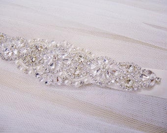 Bridal belt, bridal belt rhinestone, silver crystal and pearl bridal belt, rhinestone bridal belt
