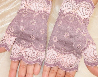 Bridal lace gloves, purple lace bridal gloves, lace gloves