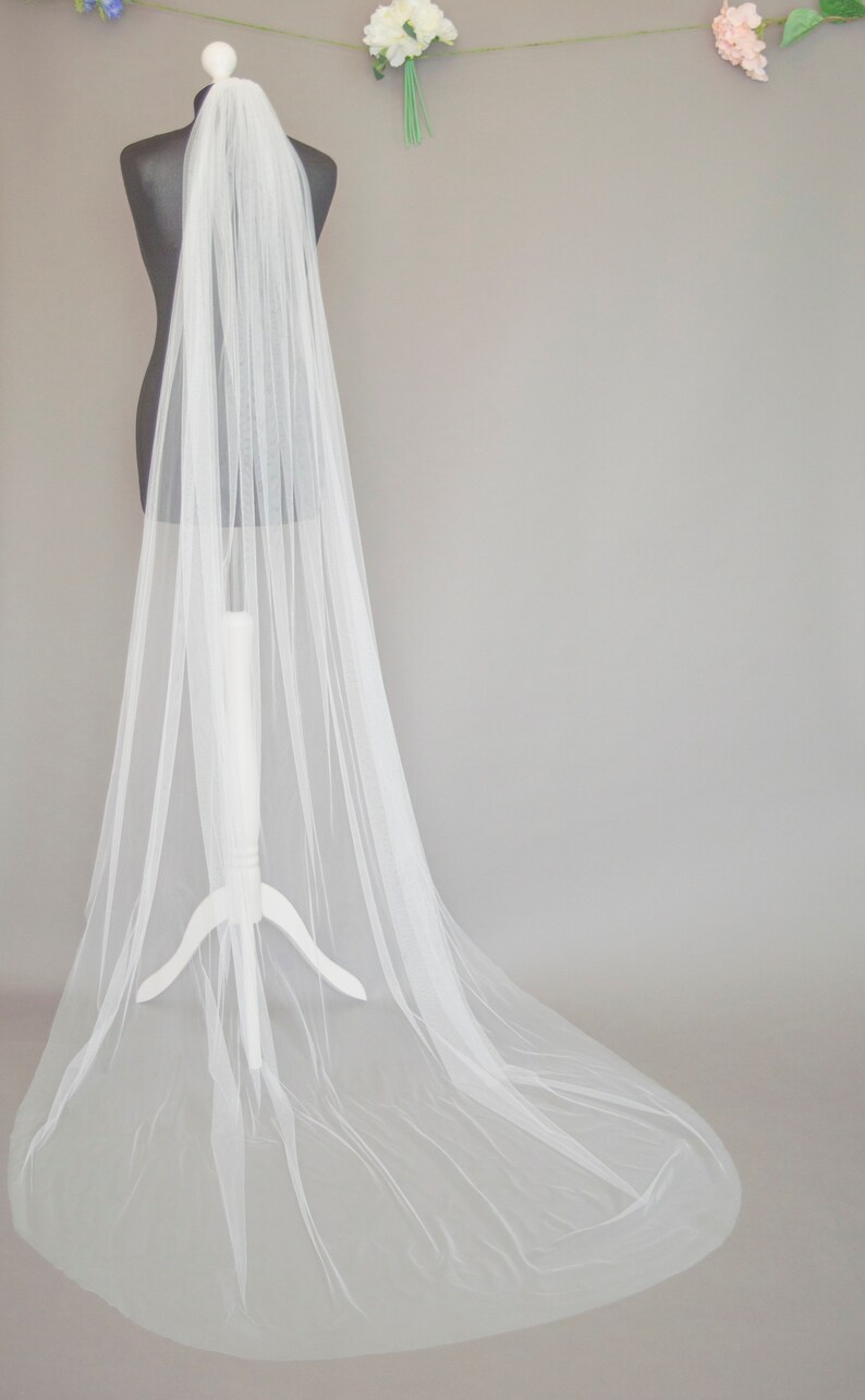 Barely there veil, chapel length veil plain, long plain veil, bride veil boho, wedding veil minimal, Edith plain veil image 4