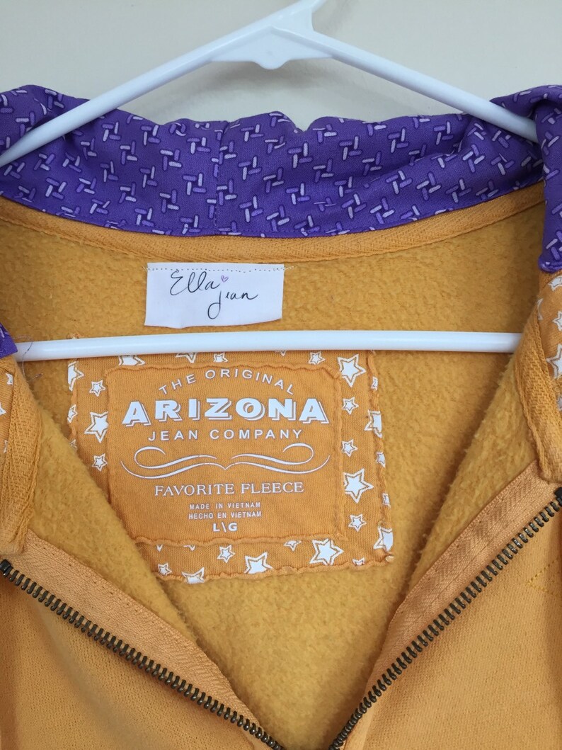 Upcycled restyled clothing GIRLS gold and purple crocheted vintage mandala hoodie