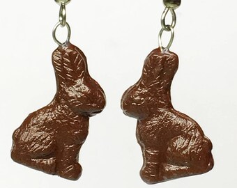 Dark Chocolate Easter Bunny Earrings, polymer clay, handmade, made to order