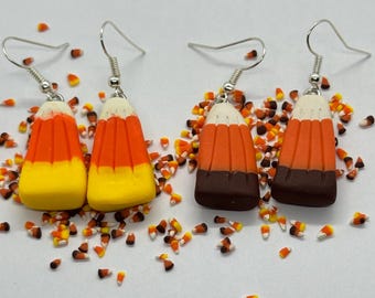 Handmade Candy Corn Earrings: Polymer Clay Halloween Candy Jewelry