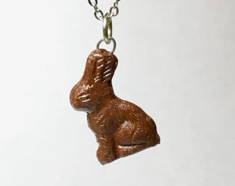 Chocolate Easter Bunny Necklace, polymer clay, handmade, made to order