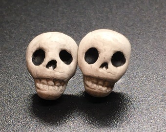 Skull Post Earrings, Polymer Clay, Halloween, Made to order