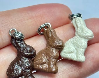 Chocolate Bunny Necklace, Milk Dark or White Chocolate Polymer Clay Charm, Easter Jewelry, Handmade Gift, Holiday Dessert Miniature Trinket