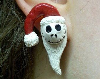 Santa Jack Skellington Post Earrings, Handmade Polymer Clay, Holiday Earrings, Pumpkin King Jewelry, Sandy Claws Studs, Christmas Earrings