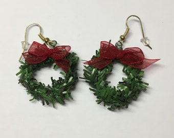 Christmas Wreath Earrings, Miniature Jewelry, Handmade Holiday Earring, Handmade Christmas Jewelry, Holiday Gift, Christmas Holiday Wreath