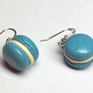 Light Blue French Macaron Earrings, Polymer Clay Jewelry, Dangle Earrings, Macaroon Earrings