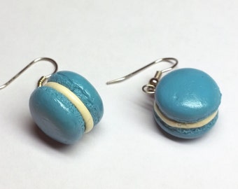 Light Blue French Macaron Earrings, Polymer Clay Jewelry, Dangle Earrings, Macaroon Earrings