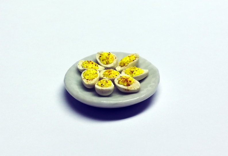 Miniature Deviled eggs polymer clay round plate Etsy