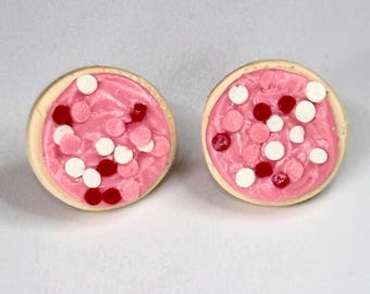 Valentijnsoorbellen suikerkoekje: roze gematteerde polymeerklei suikerkoekjes, stift van chirurgisch staal