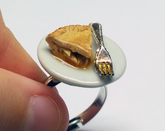 Apple Pie Slice Adjustable Ring, Dollhouse Miniature Jewelry, Handmade Miniature, Food Jewelry, Dollhouse Food Ring, Miniature Pie Jewelry