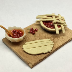 Miniature Cherry Pie Prep Board, Miniature Cutting Board, Ornament, Made to Order 1:12 scale