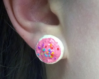 Sugar Cookie Earrings, Round Frosted Cookies, Surgical Steel Posts, Polymer Clay Jewelry