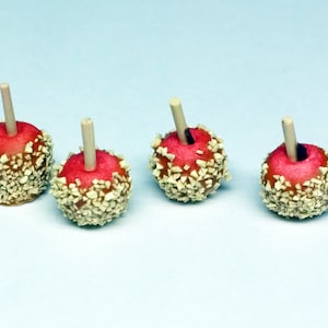 Dollhouse Miniature Hand Dipped Red Caramel Apples, Mini Apples