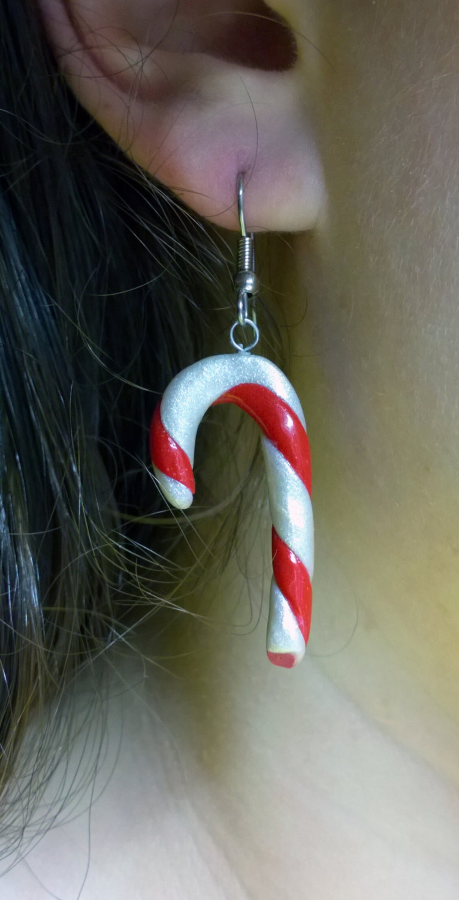 Red and White Candy Cane Earrings Christmas Earrings Holiday Etsy