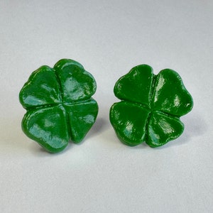 4 Leaf Clover Post Earrings, Green Stud Earrings, St. Patrick&#39;s Day Jewelry, Green Shamrock Earrings, St Pattys Day Earrings, Lucky Earrings