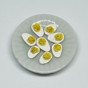 Miniature Deviled eggs, polymer clay, round plate