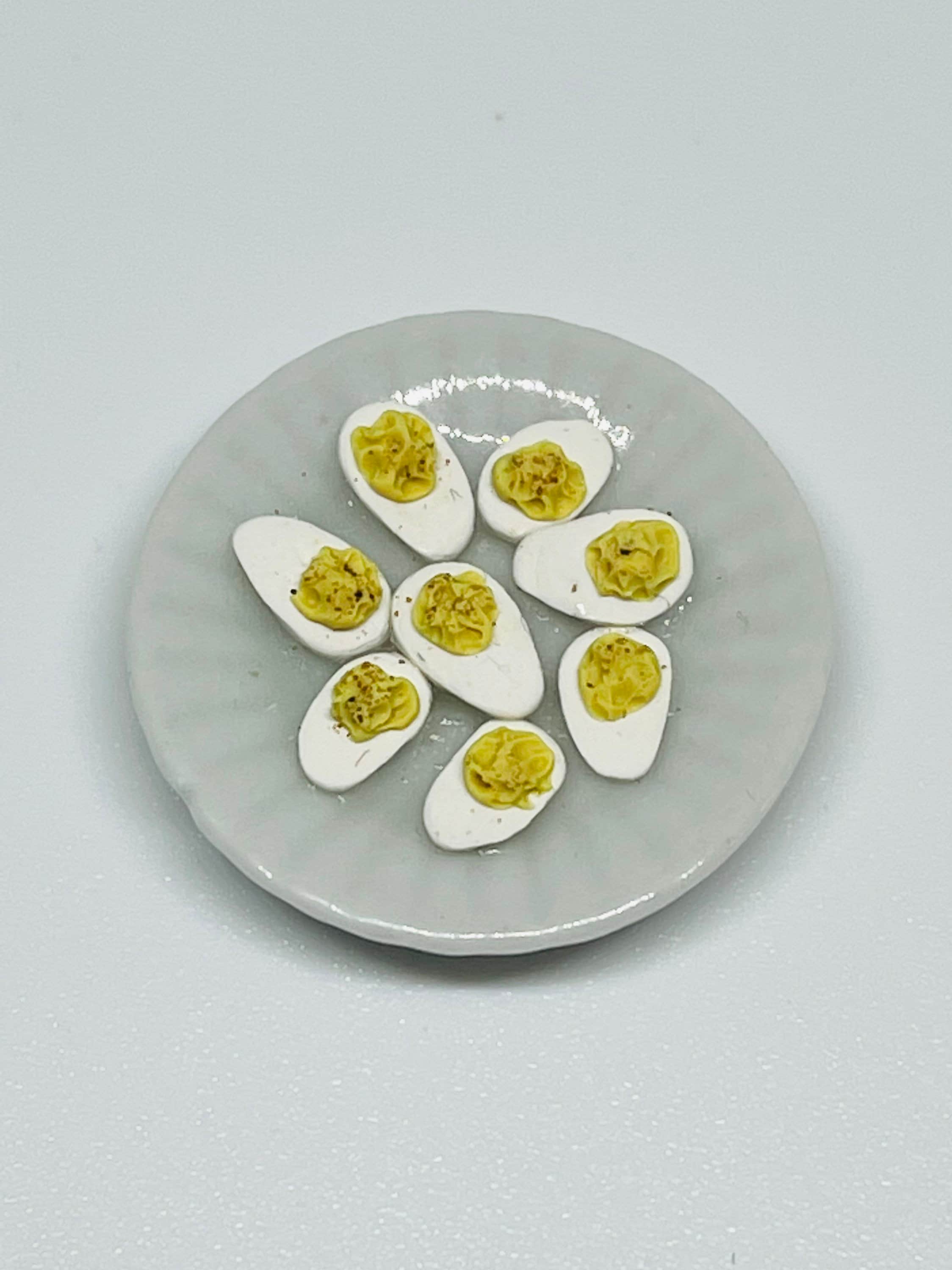 Miniature Deviled eggs polymer clay round plate
