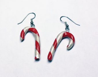 Red and White Candy Cane Earrings, Christmas Earrings, Holiday Jewelry