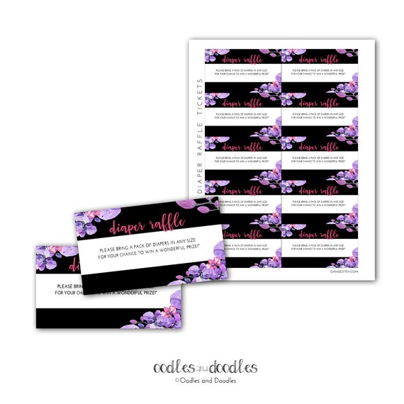 Floral Diaper Raffle Tickets, Baby Shower, Baby Girl, Pink and Purple, Black and White, Watercolors, Flowers, INSTANT DOWNLOAD - Printable Il_570xn