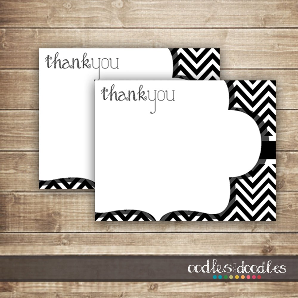 Chevron Thank You Notes / Black and White Chevron/ Flat Thank | Etsy
