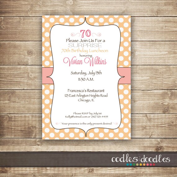 Surprise Birthday Invitation, Blush and Peach Birthday Invitation, 30th, 40th, 50th, 60th, 70th Birthday, Polka Dots - Printable or Printed Il_570xn