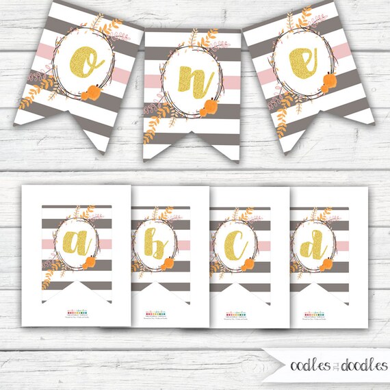Pink and Gold Pumpkin Banner, Little Pumpkin, Fall Birthday, Fall Banner, Pink and Orange, Instant Download, Printable Pink and Gold Bunting Il_570xn