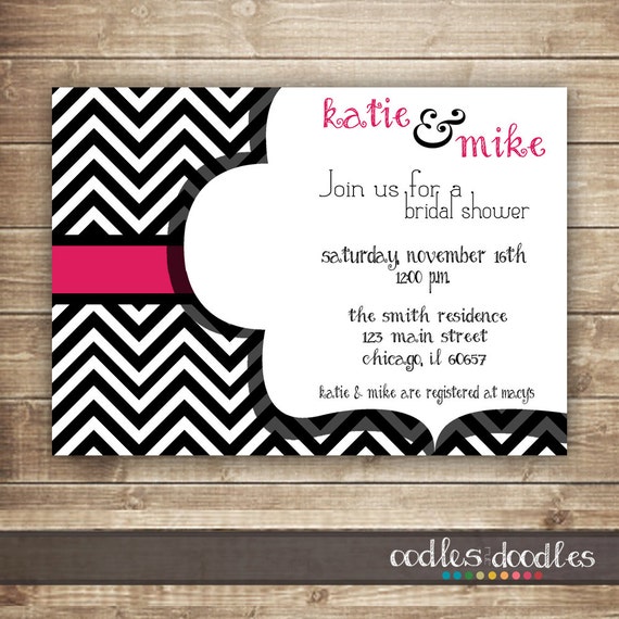 Couples Shower Invitation, Bridal Shower Invitation, Chevron, Black and White, Bachelorette Party Invitation, Printable File or Printed Il_570xn
