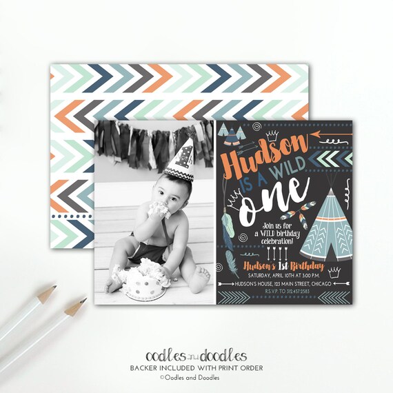 Wild One Birthday Invitation, Boy's First Birthday Boho Wild Tribal Adventure, Photo Invitation Feathers Arrows Indian, Printable or Printed Il_570xn