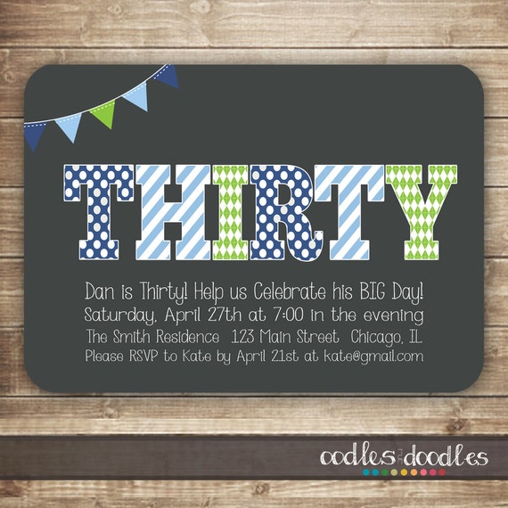 30th Birthday Invitation For Men Thirty 40th 50th Birthday Etsy