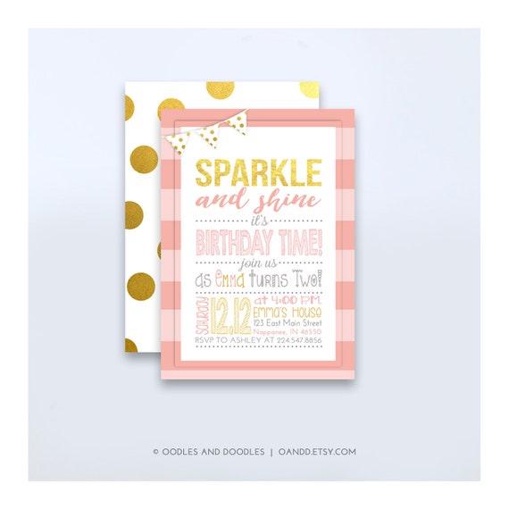 Pink and Gold First Birthday Invitation, Blush and Gold Confetti, Sparkle Birthday, Girl's Blush Gold Birthday, Printable File or Printed Il_570xn