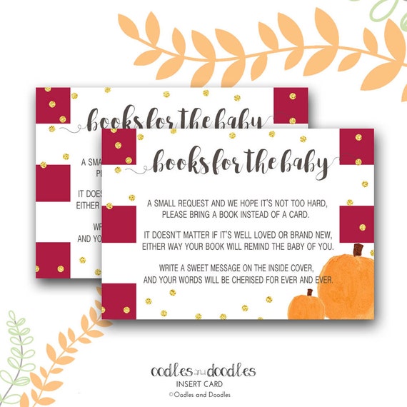 Bring a Book Instead of a Card Baby Shower Insert, Pumpkin Baby Shower, Little Pumpkin, Gender Neutral, Instant Download, Printable Il_570xn