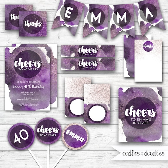 Cheers to 40 Years Birthday  Party  Package  Purple 