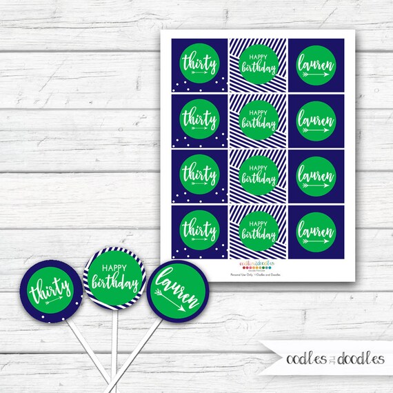 30th Birthday Cupcake Toppers Navy And Green Blue And Green Party