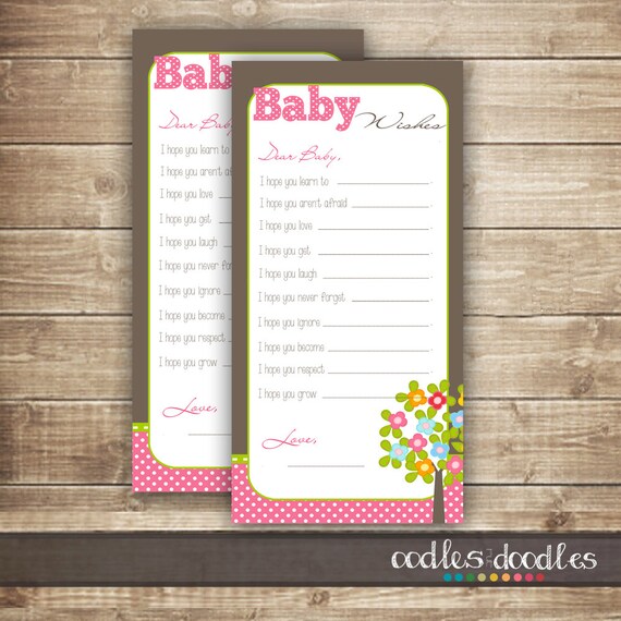 Baby Wishes Card Woodland Pink Green Baby Shower Fill - 