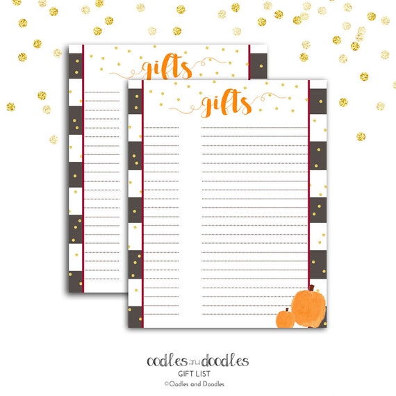 fall baby shower gift list pumpkin baby shower fall bridal printable bridal shower gift list template