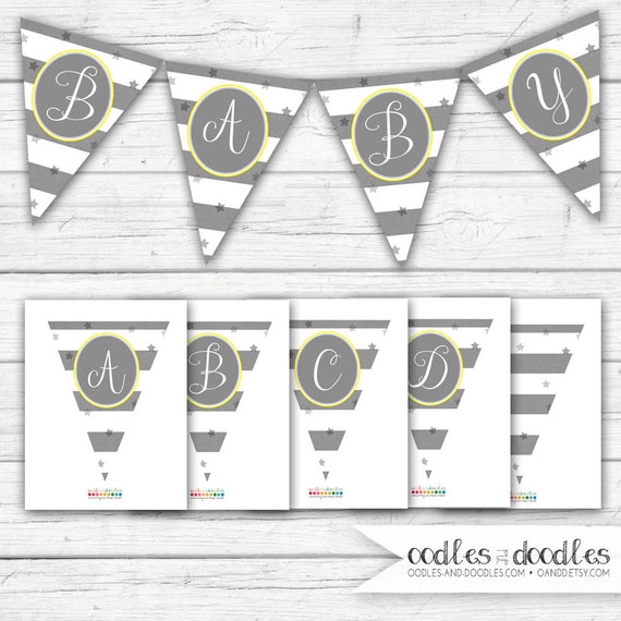 Twinkle Twinkle Little Star Baby Shower Banner Yellow And Gray